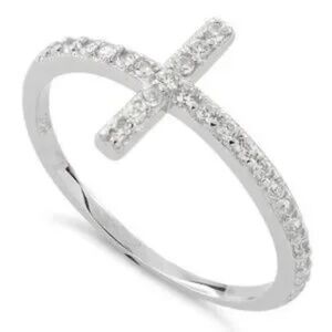 Sterling Silver Cross Clear CZ Ring New